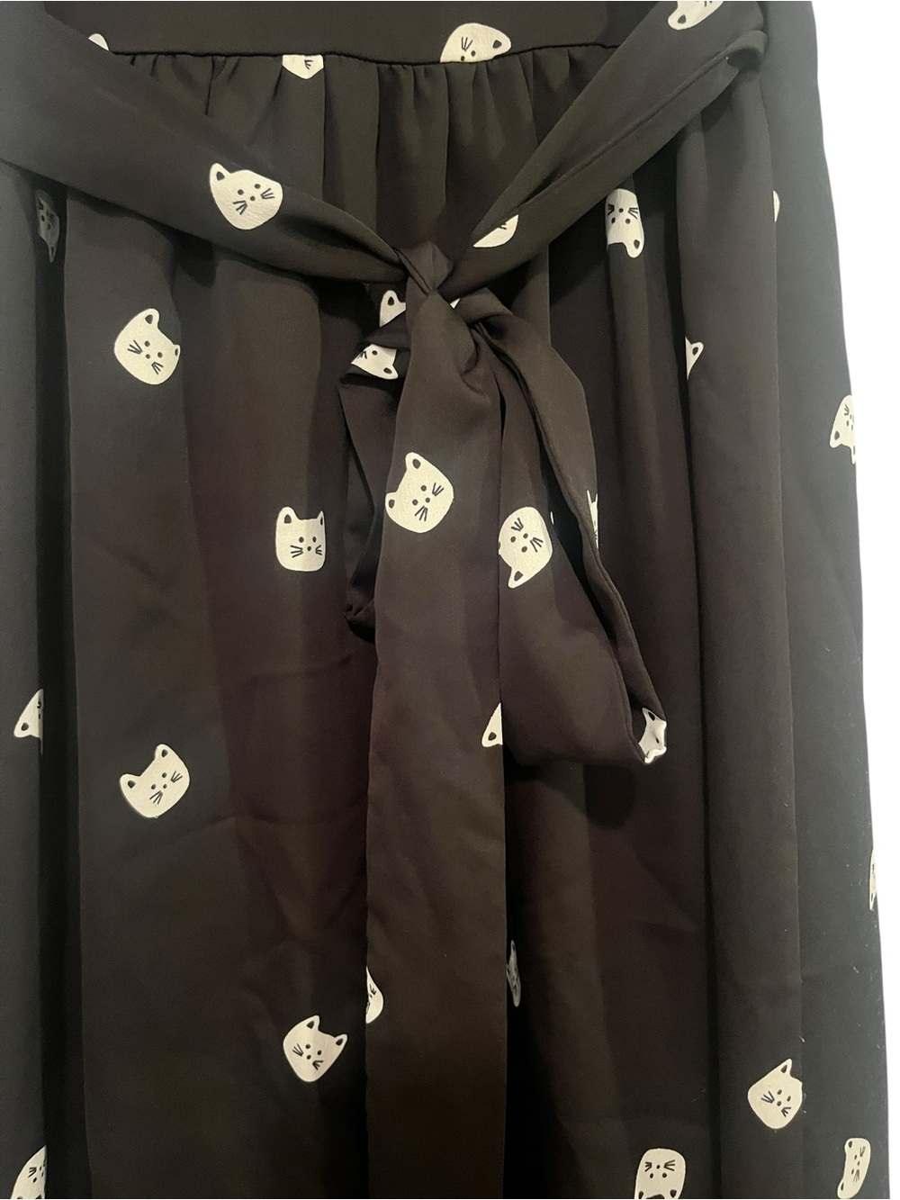 Modcloth "Tied and Timeless" Black Midi Wrap Dress with White Kitty Cat Print - Picture 7 of 11
